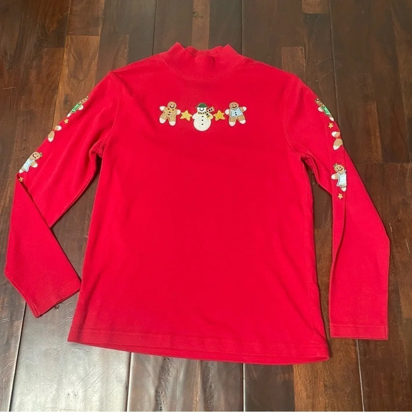 Planet & Company Long Sleeve Turtle Neck Women’s Small Red Gingerbread Design - Picture 1 of 7